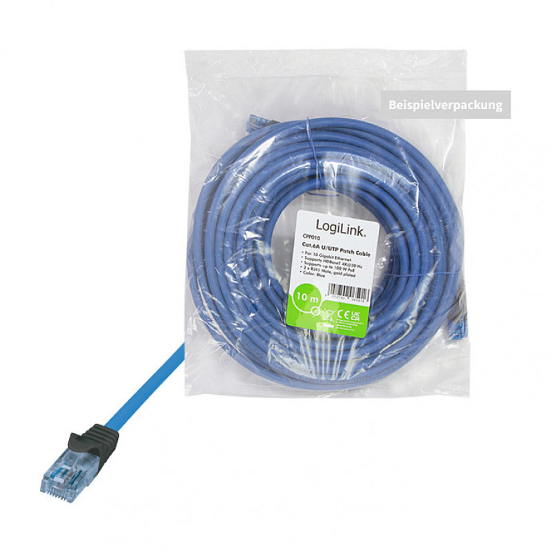 Logilink Cat6a U/UTP tīkla kabelis RJ45, 1 m, zils, LSZH