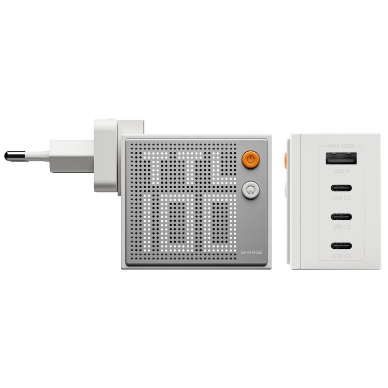 SHARGE Pixel 100 GaN lādētājs, 100W, 3x USB-C, 1x USB-A - balts