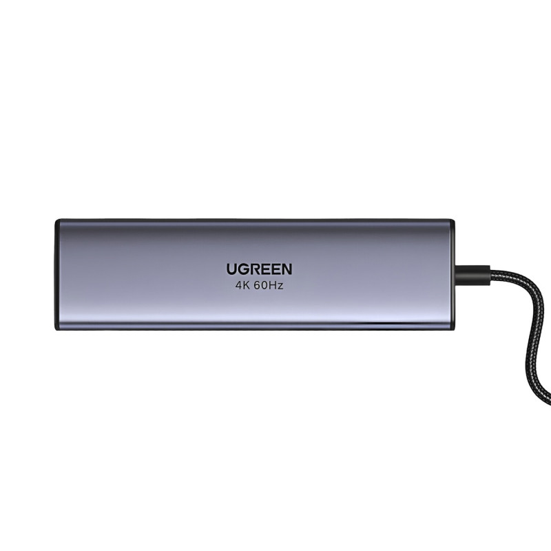 UGREEN 60515 7-in-1 USB-C daudzportu adapteris, 4K HDMI, Gigabit Ethernet, 100 W PD, pelēks