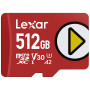 Lexar PLAY 512GB microSDXC UHS-I atmiņas karte, U3, V30, A2, līdz 205 MB/s, ar SD adapteri