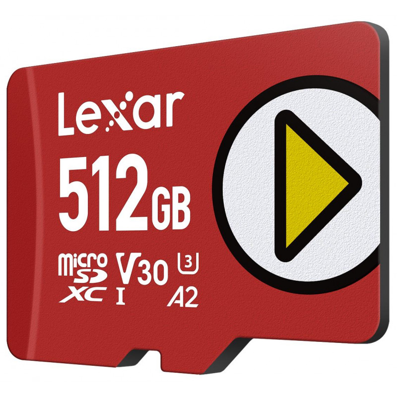 Lexar PLAY 512GB microSDXC UHS-I atmiņas karte, U3, V30, A2, līdz 205 MB/s, ar SD adapteri