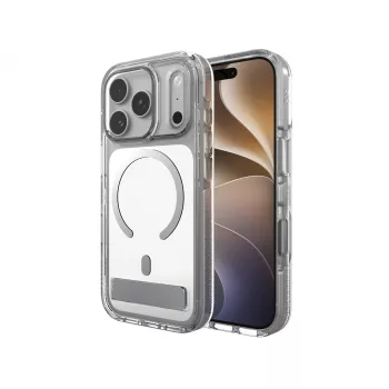 Zagg Santa Cruz Snap Metallic maciņš ar statīvu iPhone 18 Pro / 17 Pro, sudraba krāsā