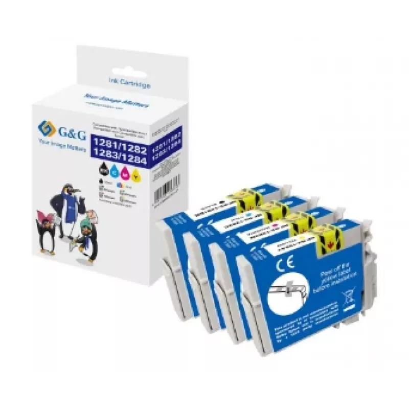 G&G saderīgu tintes kasetņu komplekts Epson T1285 (C13T12854012), melna/ciāna/fuksīna/dzeltena