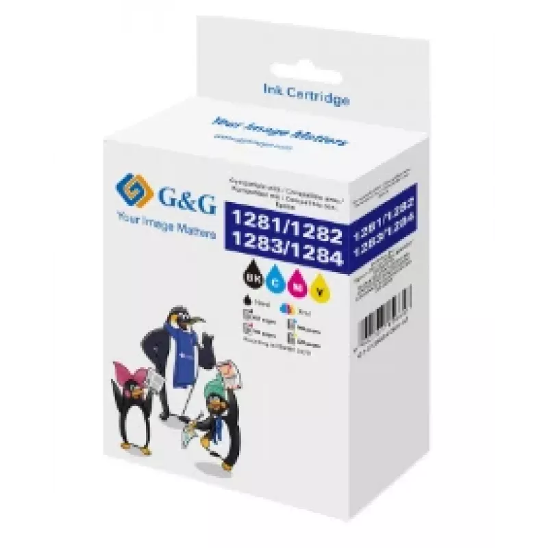 G&G saderīgu tintes kasetņu komplekts Epson T1285 (C13T12854012), melna/ciāna/fuksīna/dzeltena
