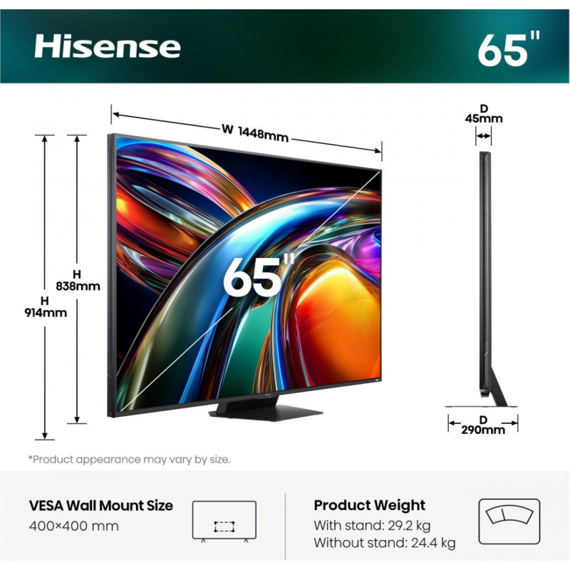 Hisense 65UR9S 65 inch RGB Mini LED 4K 170Hz VRR televizors (2026)