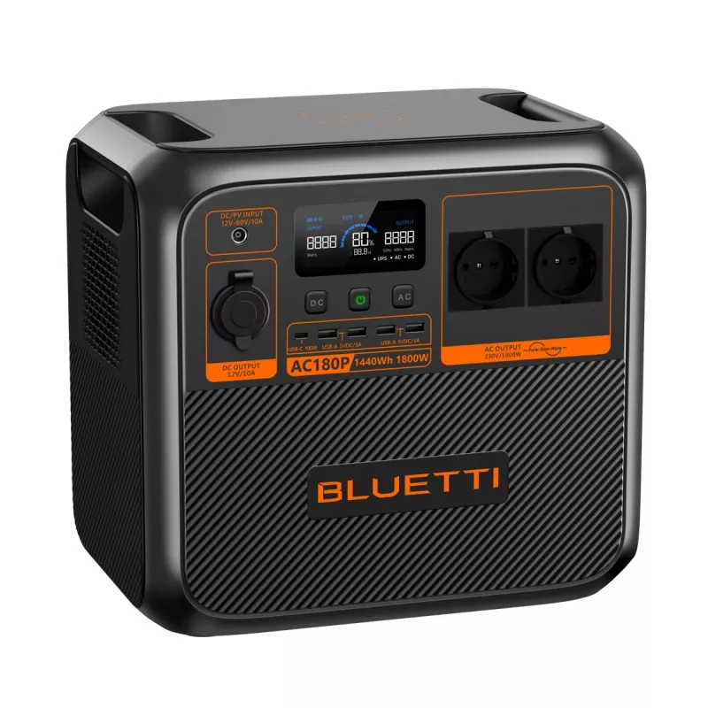 Bluetti AC180P pārnēsājamā elektrostacija, LiFePO4, 36000 mAh, 1800 W, 16 kg