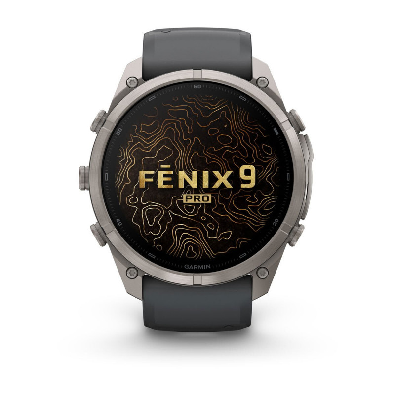 Garmin Fenix 9 Pro – 51mm titāna viedpulkstenis ar grafīta/melno silikona siksniņu