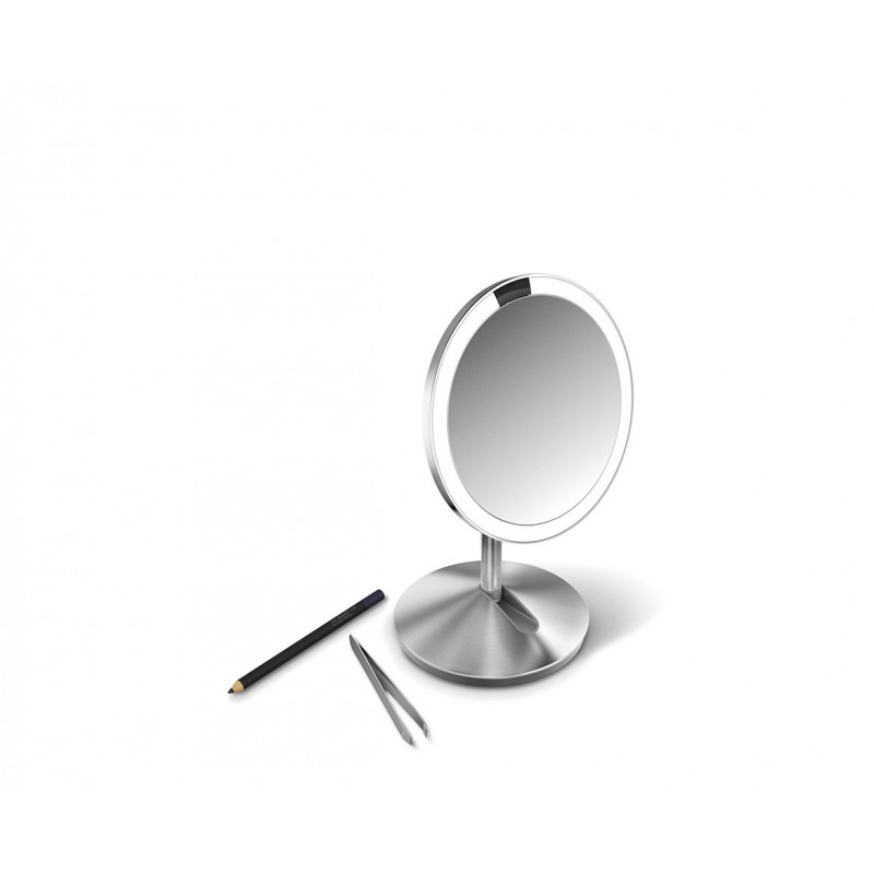 simplehuman salokāmais spogulis ar sensoru, 12 cm, uzlādējams, matēts nerūsējošais tērauds