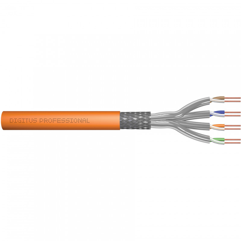 DIGITUS Cat7 S/FTP instalācijas kabelis, B2ca, AWG 23/1, LSZH, 100 m, oranžs