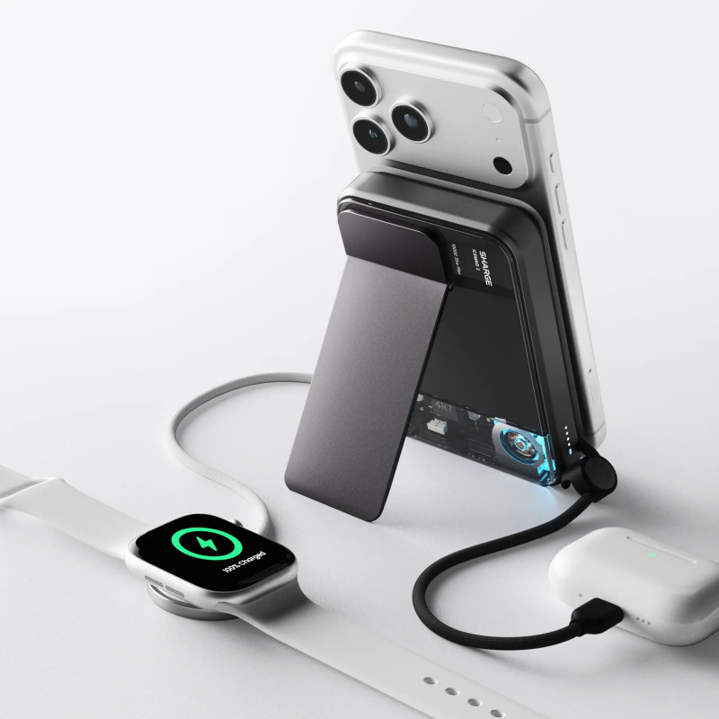 SHARGE ICEMAG 3 pārnēsājamais akumulators, 10 000 mAh, 25 W Qi2, 35 W USB-C, melns
