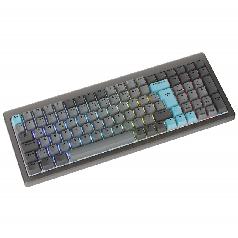 Ducky Cushion 98 spēļu tastatūra, 96%, DE izkārtojums (ISO), Shush Red slēdži - Nickel (DKCUS2598-DSDEPHCC3H1)