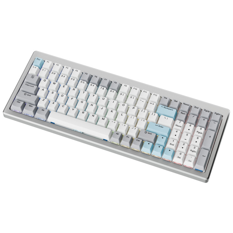 Ducky Cushion 98 spēļu klaviatūra, 96%, ASV izkārtojums (ANSI), Shush zaļie slēdži - sudraba (DKCUS2598-DDUSPHCC4S1)