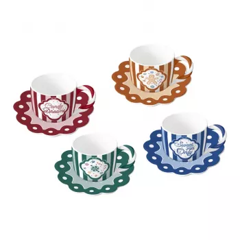 Bialetti Candyland komplekts ar 4 krūzēm un apakštasītēm 80ml