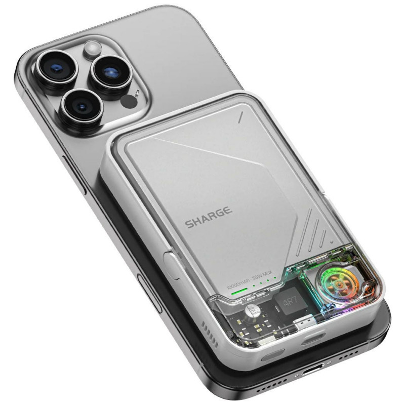 SHARGE ICEMAG 2 pārnēsājamais akumulators, 10000 mAh, 15 W Qi2, 30 W USB-C, caurspīdīgs