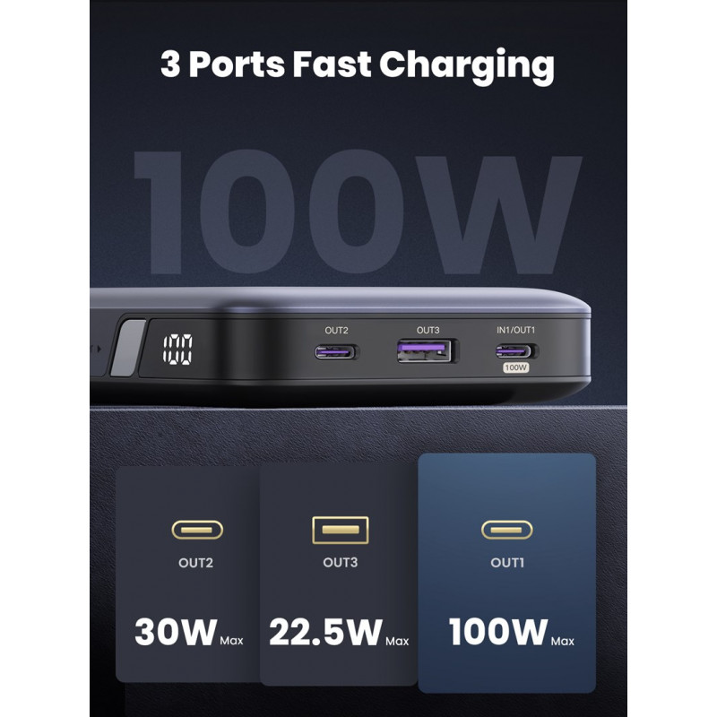 Ugreen PB720 ārējais akumulators 20000 mAh, pelēks