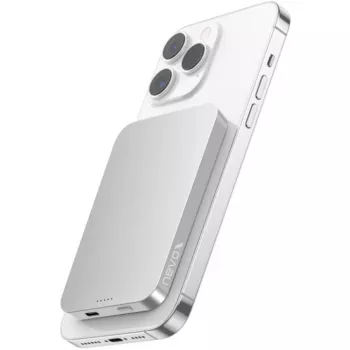 Nevox bezvadu magnētiskā pārnēsājamā baterija Qi2, 5000 mAh, sudraba/balta