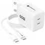 Forcell F-Energy GaN III Crystal Color VT-60 60W PD QC 4.0 2x USB-C sienas lādētājs balts + kabelis