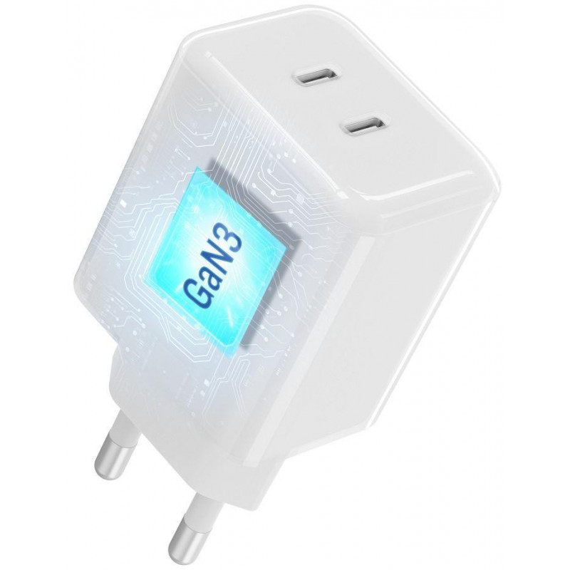 Forcell F-Energy GaN III Crystal Color VT-60 60W PD QC 4.0 2x USB-C sienas lādētājs balts + kabelis
