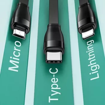 Usams U69 3-in-1 USB kabelis (Lightning / Micro-USB / USB-C), 1 m, zils