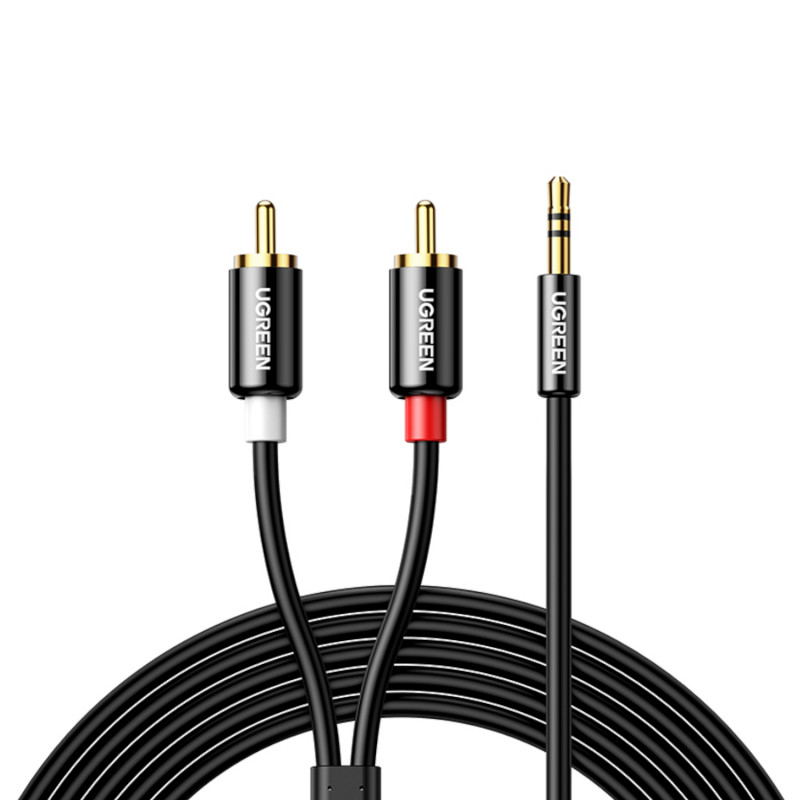 UGREEN AV116 RCA uz AUX 3,5 mm audio kabelis 1 m - melns