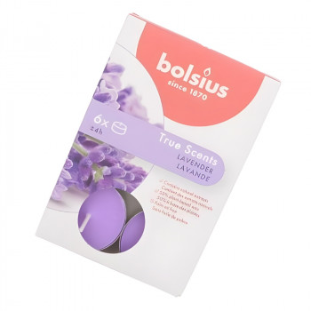 Bolsius True Scents aromātiskās tējas sveces, lavanda, 6 gab.