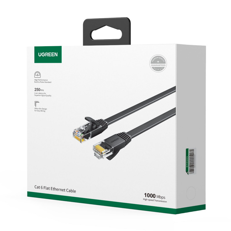 Ugreen plakans Cat6 U/UTP savienojuma kabelis RJ45, 0,5 m, melns