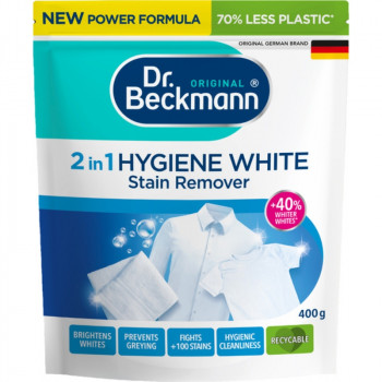 Dr. Beckmann traipu tīrīšanas pulveris gaišiem audumiem Hygiene White 2in1, 400 g