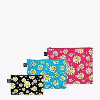 LOQI maciņu komplekts – Flowers melns, Aquarius, Raspberry (3 gab.)