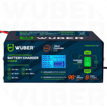 Wuber W14018 mikroprocesora automašīnas akumulatora lādētājs, 10 A, 6-150 Ah, 2-24 V