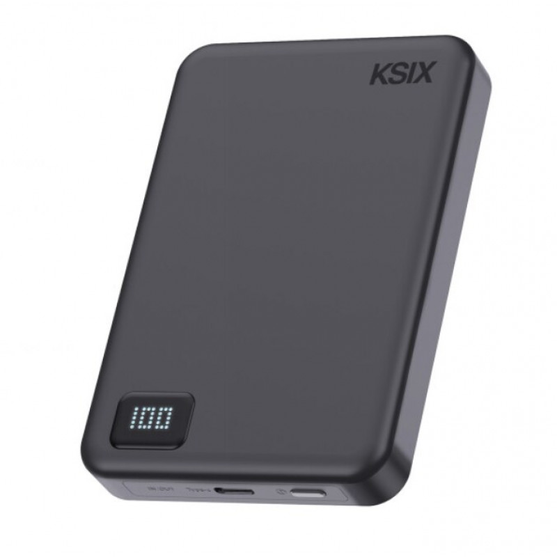 Ksix Powerbank Magslim 10000 mAh magnētiskais 15W USB-C PD 20W digitālais displejs melns