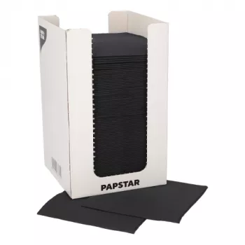 PAPSTAR kokteiļu salvetes PUNTO, 200 x 200 mm, melnas papīra salvetes, 2 kārtu, 1/4 locījums, ar dot on dot mikro dizainu