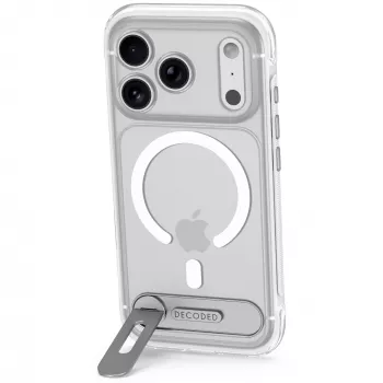 Decoded AntiMicrobial Hybrid Stand Backcover - futrālis ar statīvu iPhone 18 Pro / 17 Pro, saderīgs ar MagSafe (aizsalts balts)