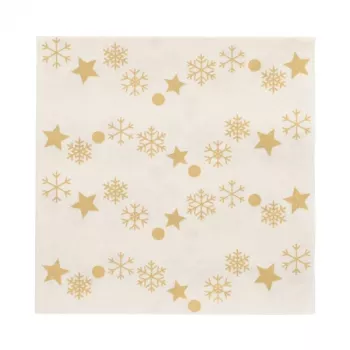 PAPSTAR “Golden Snowflakes” Ziemassvētku salvetes 330 x 330 mm, apdrukātas, 1/4 locījums, 3 kārtas