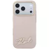 Karl Lagerfeld graudainas tekstūras maciņš ar sveķu parakata logotipu, MagSafe, iPhone 18 Pro / 17 Pro, rozā