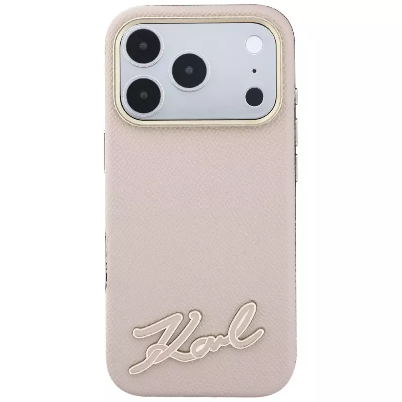 Karl Lagerfeld graudainas tekstūras maciņš ar sveķu parakata logotipu, MagSafe, iPhone 18 Pro / 17 Pro, rozā