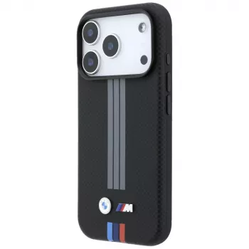 BMW M Quadrille Kevlar Anthracite & Tricolor Print Lines MagSafe vāciņš iPhone 18 Pro Max / 17 Pro Max, melns