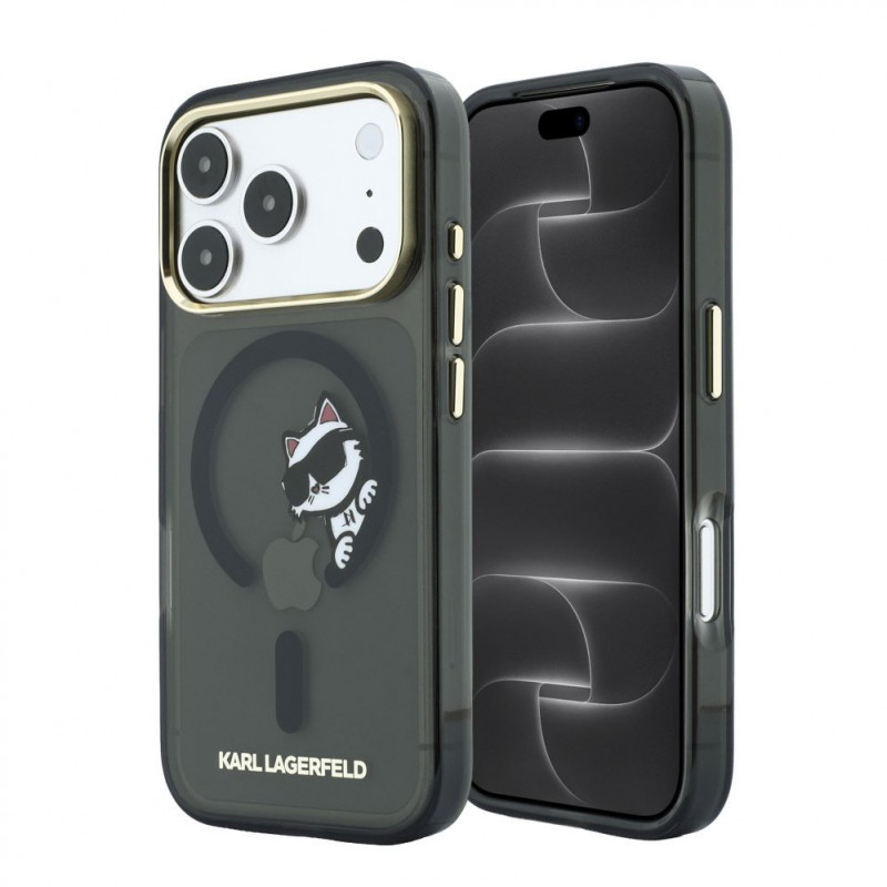 Karl Lagerfeld HC MagSafe IML Peekaboo Print & Metal Frame vāciņš Apple iPhone 18 Pro Max, melns
