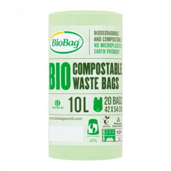 BioBag kompostējamie atkritumu maisiņi 10 L, 42x54 cm, 15 mikroni, 20 gab. rullī, zaļi