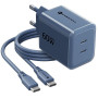 Forcell F-Energy GaN III VT-60 60W PD QC 4.0+ 2x USB-C sienas lādētājs tumši zils + USB-C kabelis