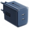 Forcell F-Energy GaN III VT-60 60W PD QC 4.0+ 2x USB-C sienas lādētājs tumši zils + USB-C kabelis