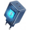Forcell F-Energy GaN III VT-60 60W PD QC 4.0+ 2x USB-C sienas lādētājs tumši zils + USB-C kabelis