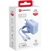 Forcell F-Energy GaN III VT-60 60W PD QC 4.0+ 2x USB-C sienas lādētājs zils + USB-C kabelis