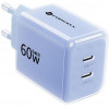 Forcell F-Energy GaN III VT-60 60W PD QC 4.0+ 2x USB-C sienas lādētājs zils + USB-C kabelis