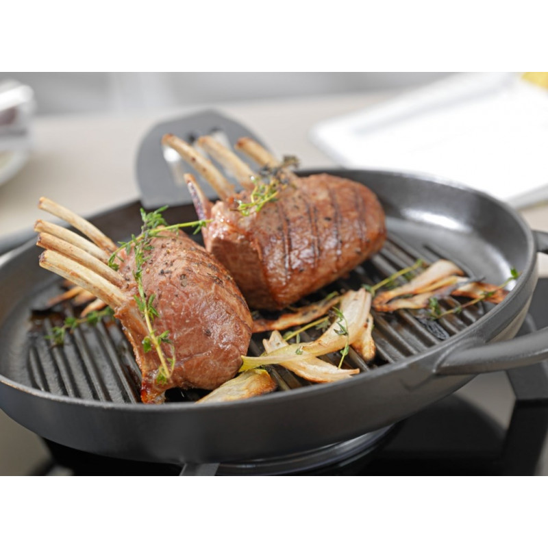 STAUB apaļa čuguna grila panna ar diviem rokturiem 40509-522-0 - grafīta 26 cm