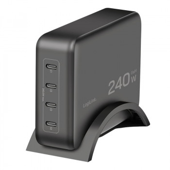 Logilink USB-C galda lādētājs, 240 W, GaN, 4 portu, 4x USB-C (PD), melns