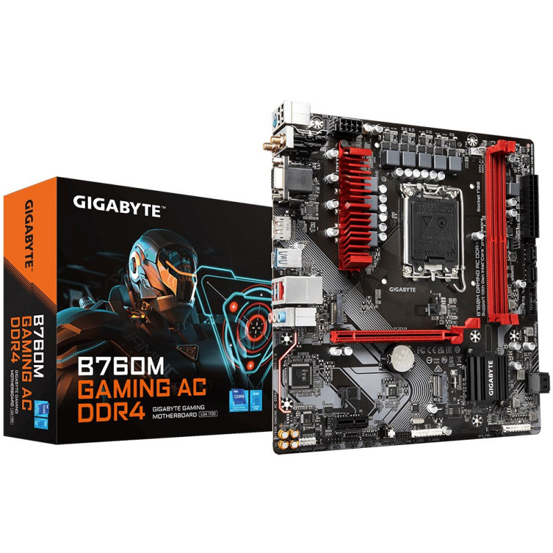 GIGABYTE B760M GAMING AC DDR4 mātesplate, Intel Core 14. paaudze, 6+2+1 fāžu VRM, DDR4 līdz 5333 MHz (OC), 2x M.2 PCIe 4.0, Wi-Fi 802.11ac, 2.5GbE LAN