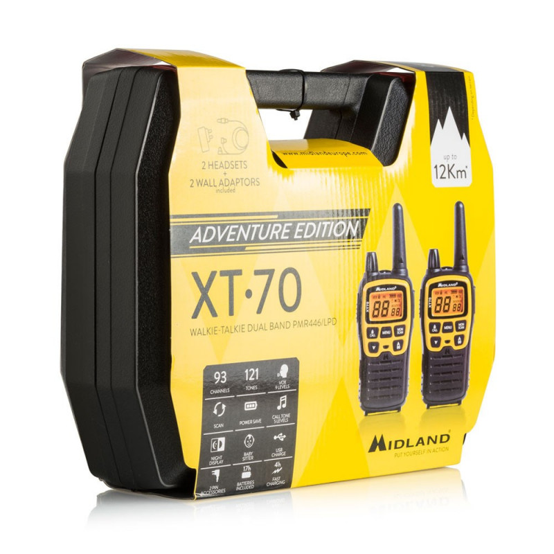 Midland XT70 Adventure rācija, 93 kanāli, 433,075 - 446,09375 MHz, melna/dzeltena