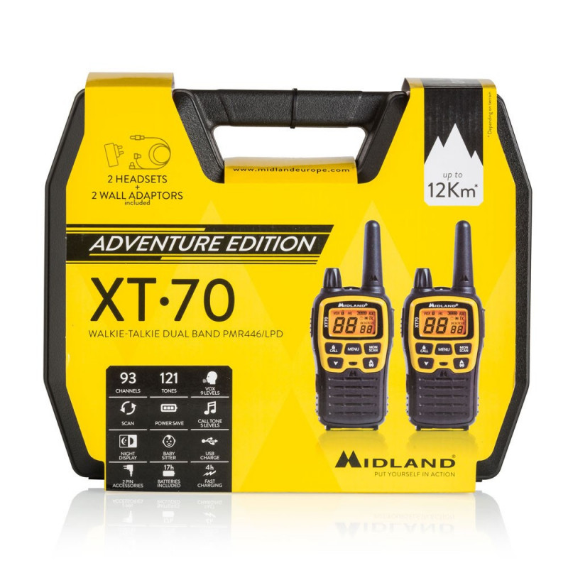 Midland XT70 Adventure rācija, 93 kanāli, 433,075 - 446,09375 MHz, melna/dzeltena