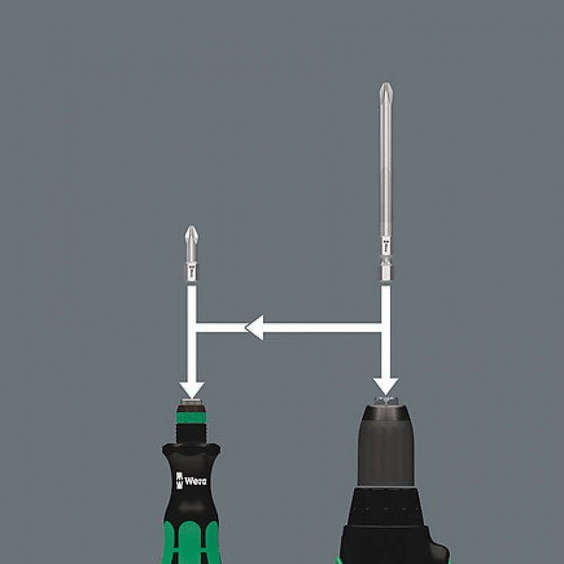 Wera skrūvgrieža rokturis ar 1/4 inch magnētisko uzgaļu turētāju + 6 uzgaļi