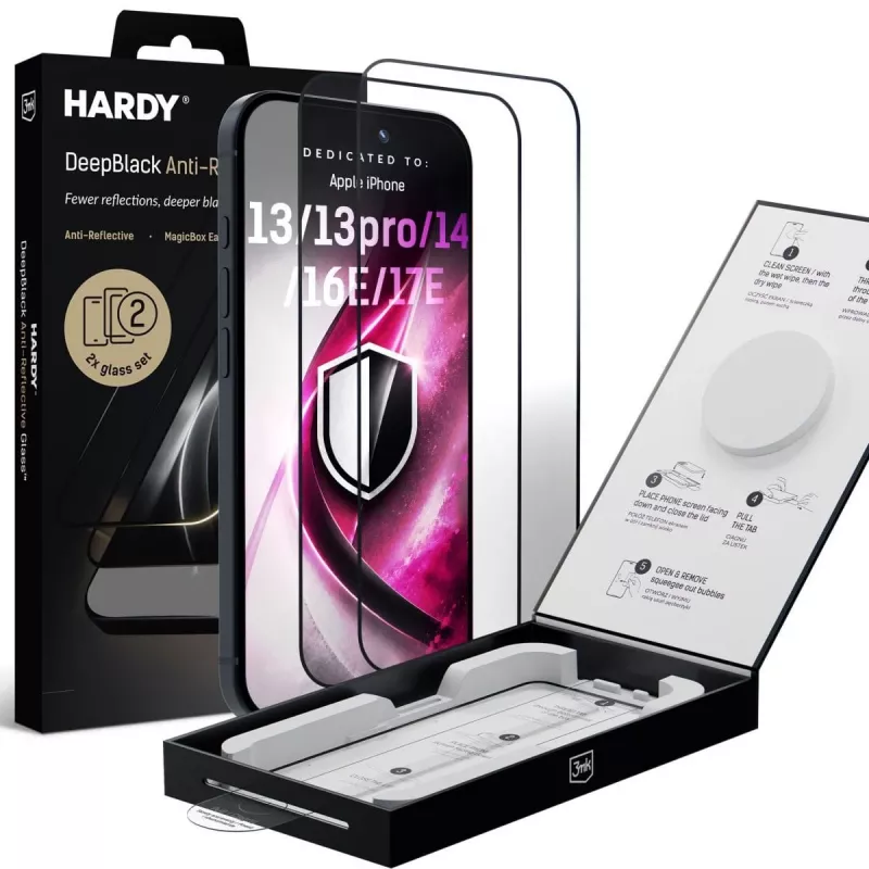3mk DeepBlack pretatstarojošs stikla ekrāna aizsargs Apple iPhone 13 / 13 Pro / 14 / 16e / 17e
